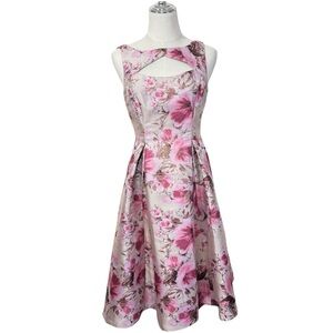 Adrianna Papell Metallic Floral Jacquard Fit Flare Dress Size 2 Wedding Party